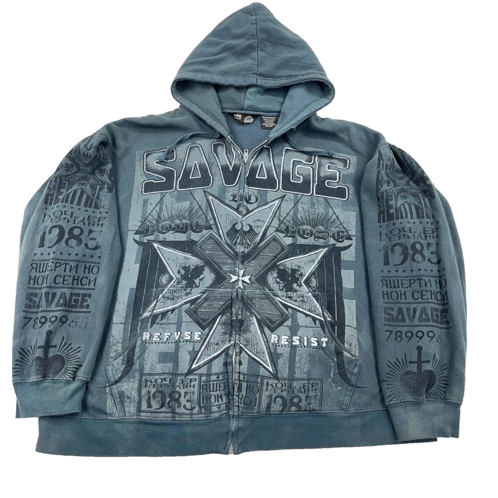Vintage Y2K No Boundaries Hoodie Men XXL 2XL Gray Full Zip Jacket AOP Faded RARE